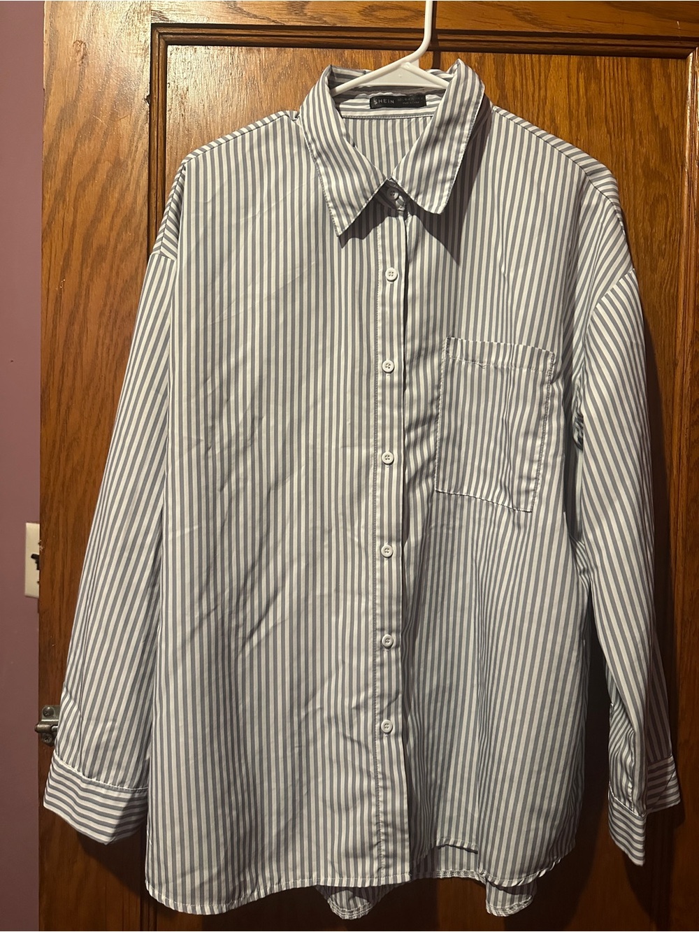 Classic Blue & White Stripe Women Oversized Button-Up Shirt